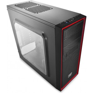 CARCASA DeepCool „TESSERACT SW-RD” Middle-Tower ATX, 2* 120mm RED LED fan (incluse), side window, front audio & 1x USB 3.0, 1x USB 2.0, red&black 
